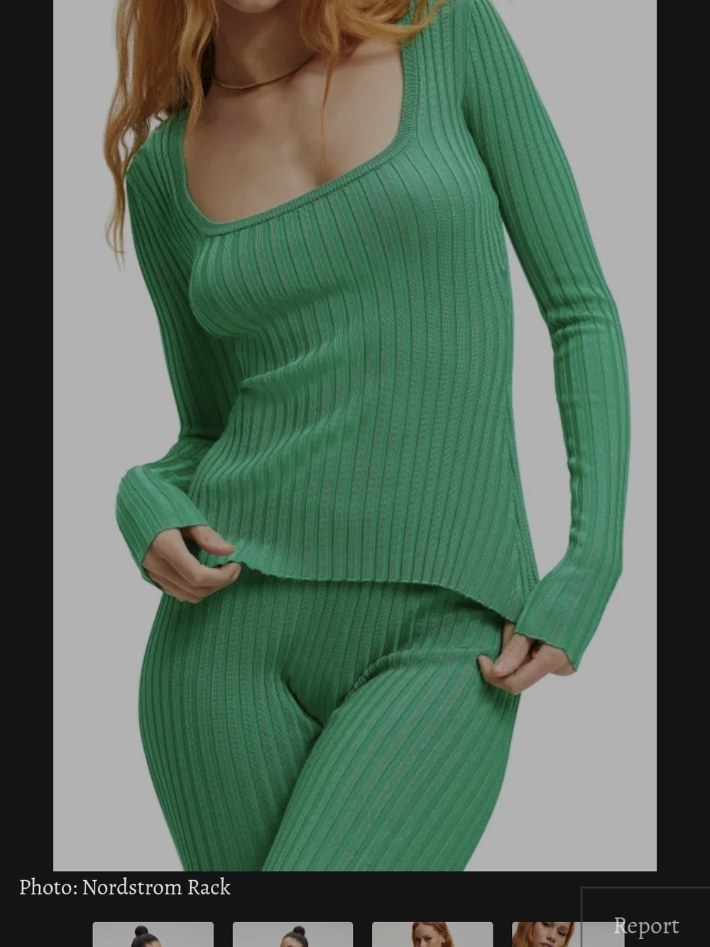 Good American RIBBED SLIT BACK SWEATER TOP | SUMMER GREEN
